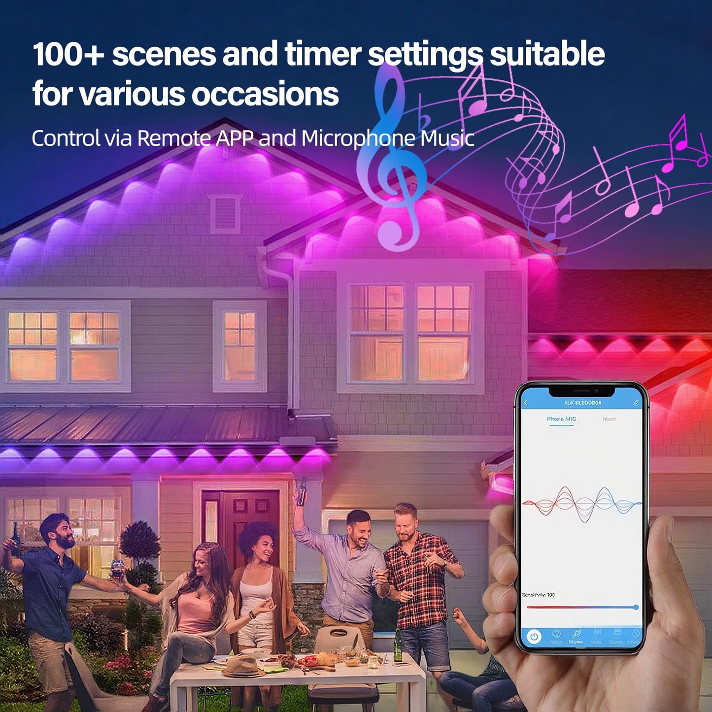 Ahawill Permanent Outdoor Rgb Lights With Ip67 Waterproof  Smart Outdoor String Lights Remote Control  Eaves Lights With App  Daily And Accent Lighting For Halloween Christmas Decor (100Ft)