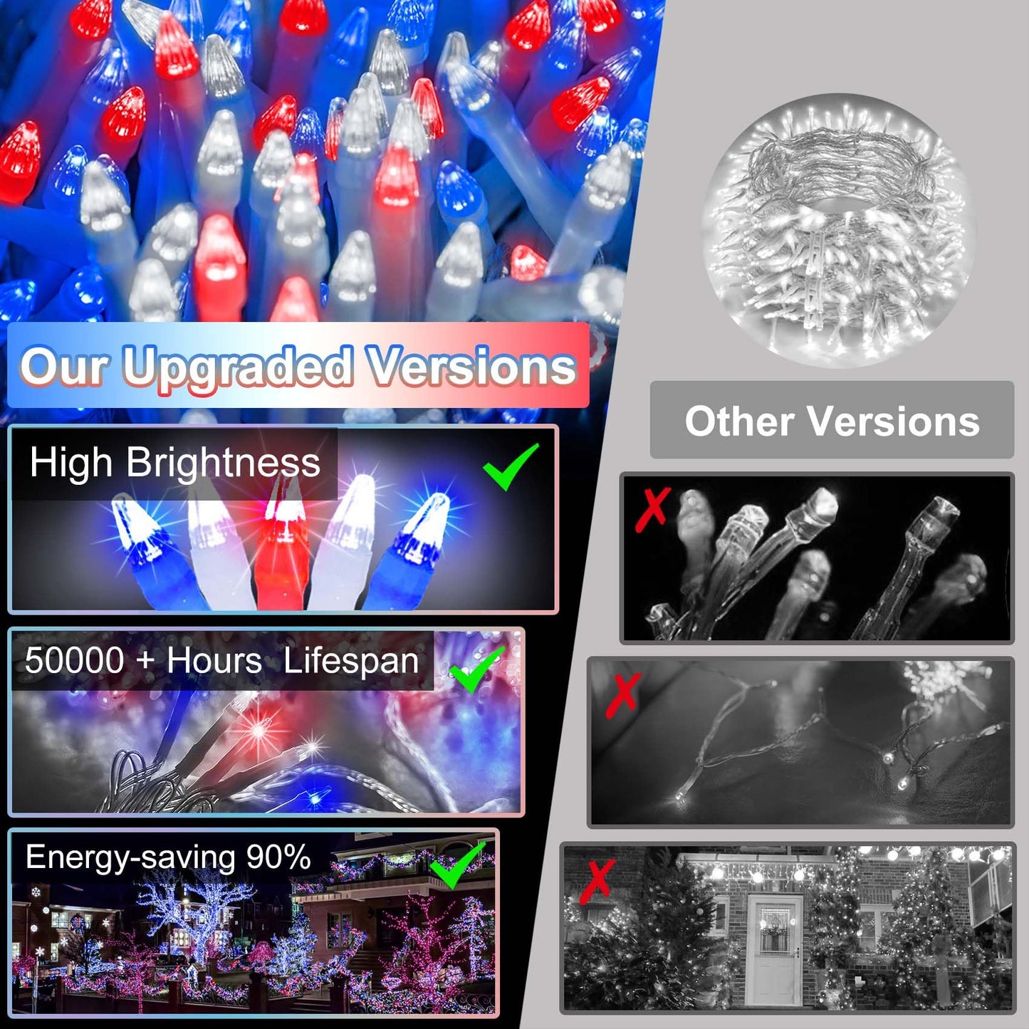 1500 Led 470Ft Christmas String Lights Outdoor  12 Pro Modes And Timer Memory & Brightness  Plug In Waterproof Clear Wire Twinkle Light For For Xmas Yard Tree Wedding Party Decor Red White Blue