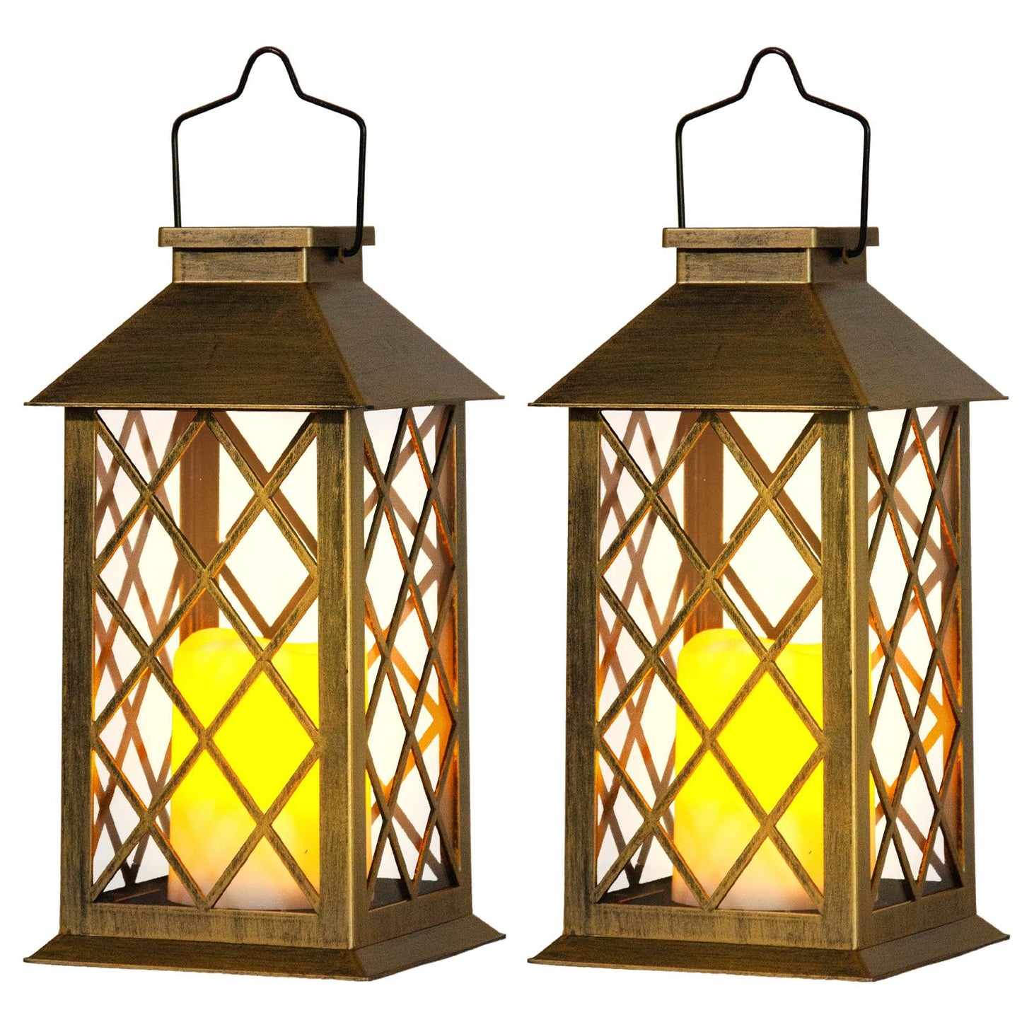 Otdair Solar Lanterns Outdoor Waterproof  2 Pack 14 Solar Lantern With Glass Retro Led Flickering Flameless Candle Lanterns Decorative Outdoor For Gift  Yard  Garden  Patio  Balcony  Brazen
