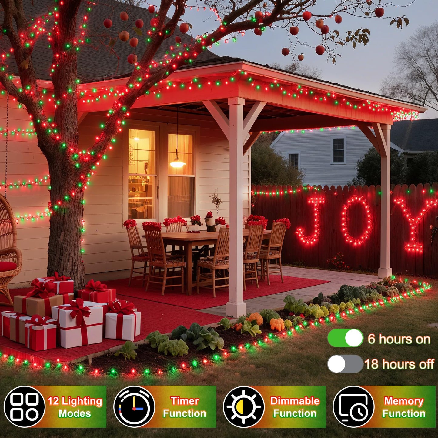 1500 Led 470Ft Christmas String Lights Outdoor  12 Pro Modes And Timer Memory & Brightness  Plug In Waterproof Dark Green Wire Twinkle Light For For Xmas Yard Tree Wedding Party Decor (Red & Green)
