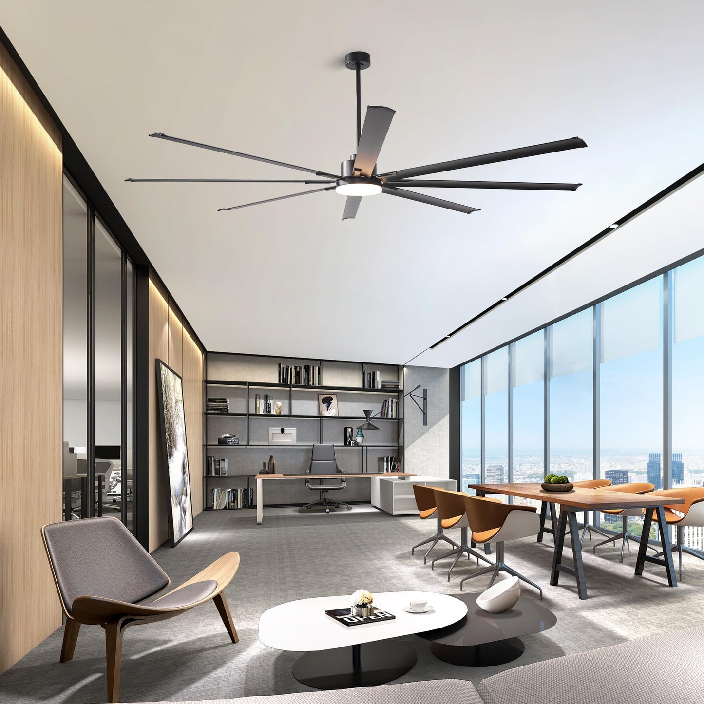 100 Inch Smart Ceiling Fans With Lights And Remote/App Control, Black Large Ceiling Fan With 6-Speed Reversible Dc Motor, Dimmab