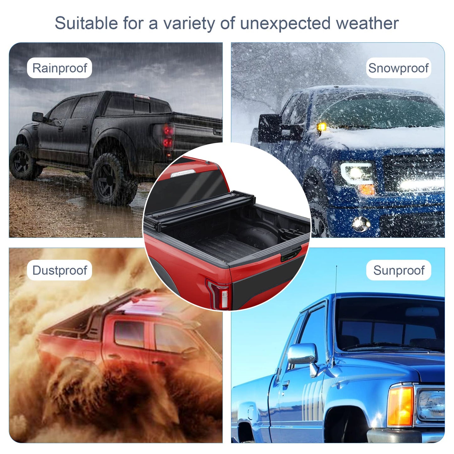 CARMOCAR Soft 4-Fold Truck Bed Tonneau Cover for 2019-2024 Replacement for Ford Ranger 6FT,Pickup Truck Bed Cover Accessories with Led Light(NOT for Models with Factory Utility Track Sys. & Roll Bar)