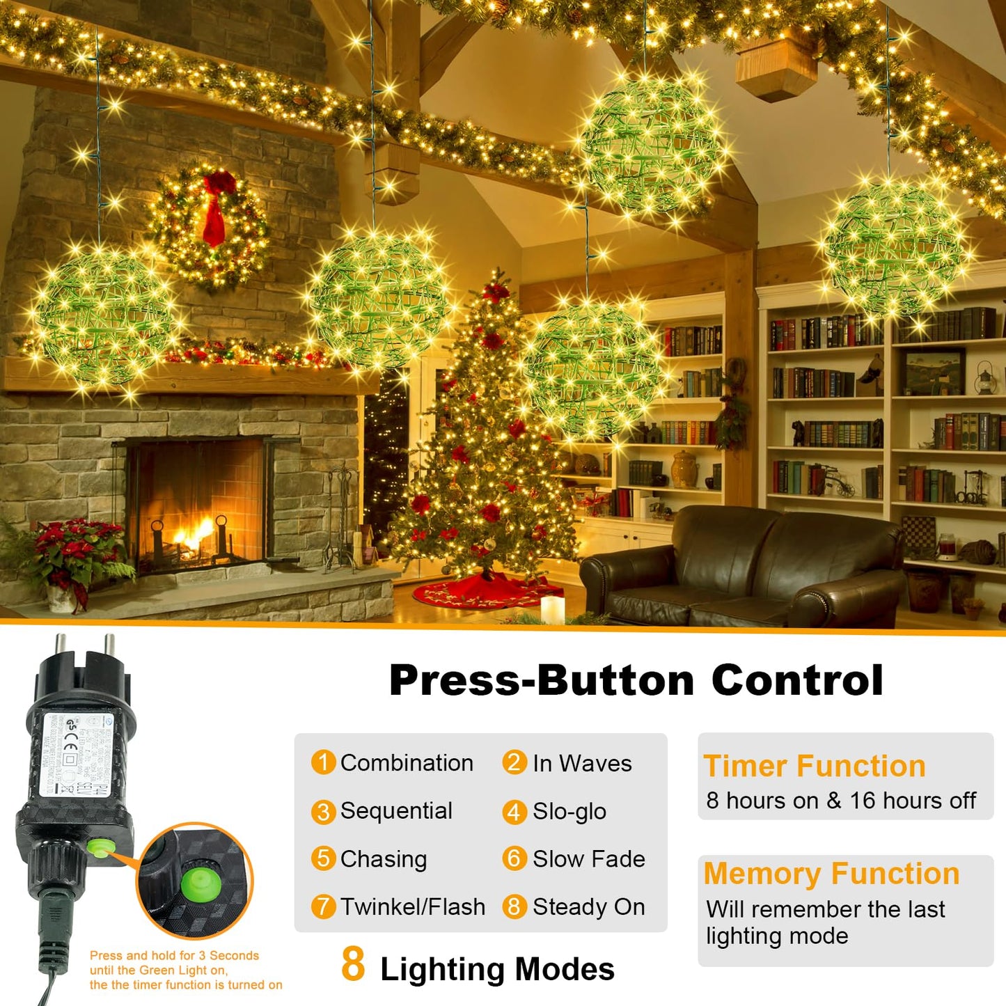 Baung Christmas String Lights Outdoors 4 Pack 7.98 Sphere Ball Tree Garden Globe Lights For Home  Party  Christmas  Porch Patio Wedding  Garden Tree Decoration With Memory Function Plug