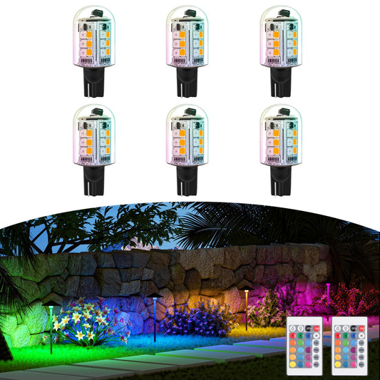 Makergroup Rgb T5 T10 Wedge Base Led Light Bulbs 12V Color Changing  Warm White+15 Multi-Colors And Dimmable On Remote Control  Weatherpoof For Outdoor Low Voltage Landscape Lighting 6-Pack