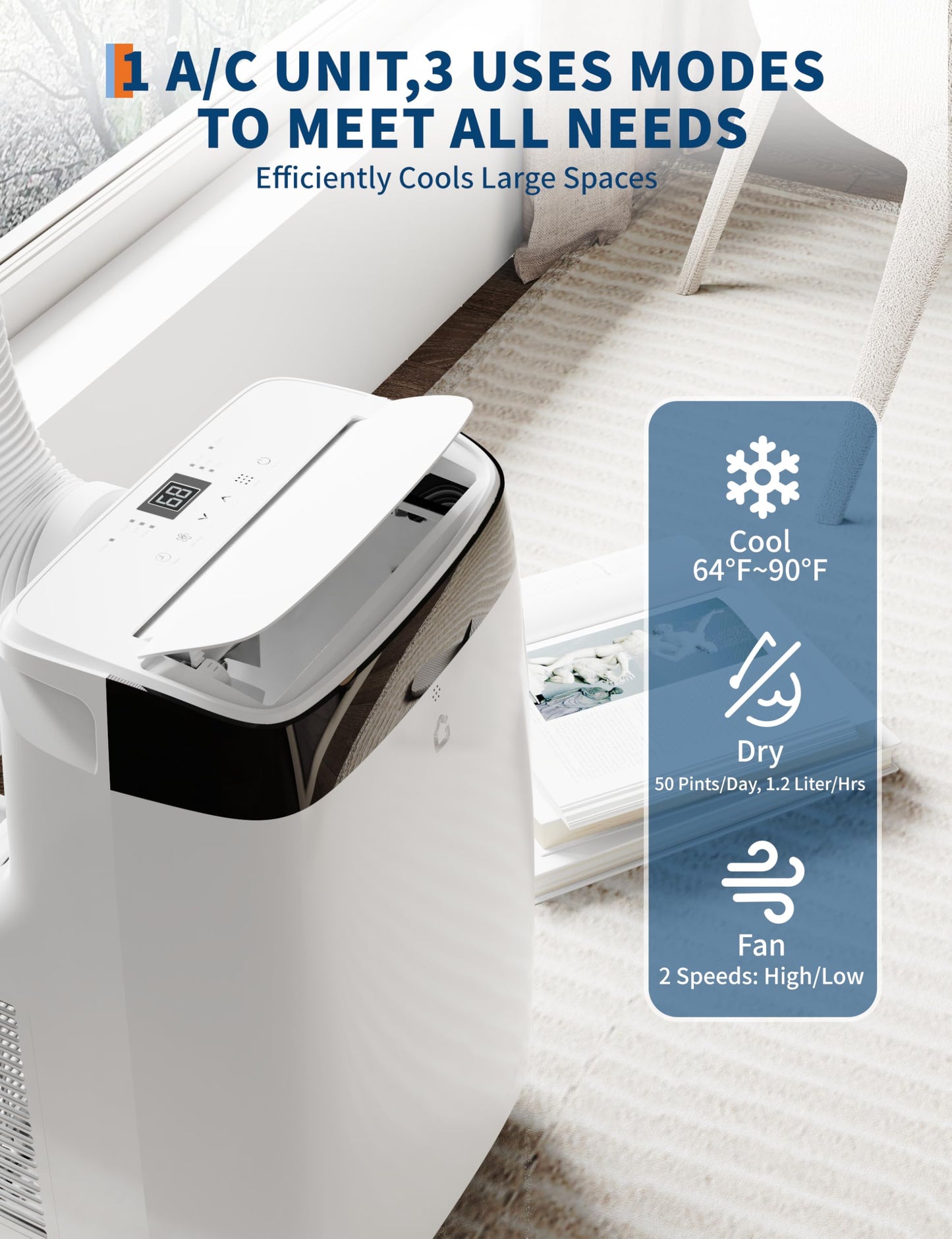 10,000 Btu Portable Air Conditioner, 3-In-1 Room Air Conditioner With Dehumidifier, Fan, Portable Ac Unit For Rooms Cools Up To