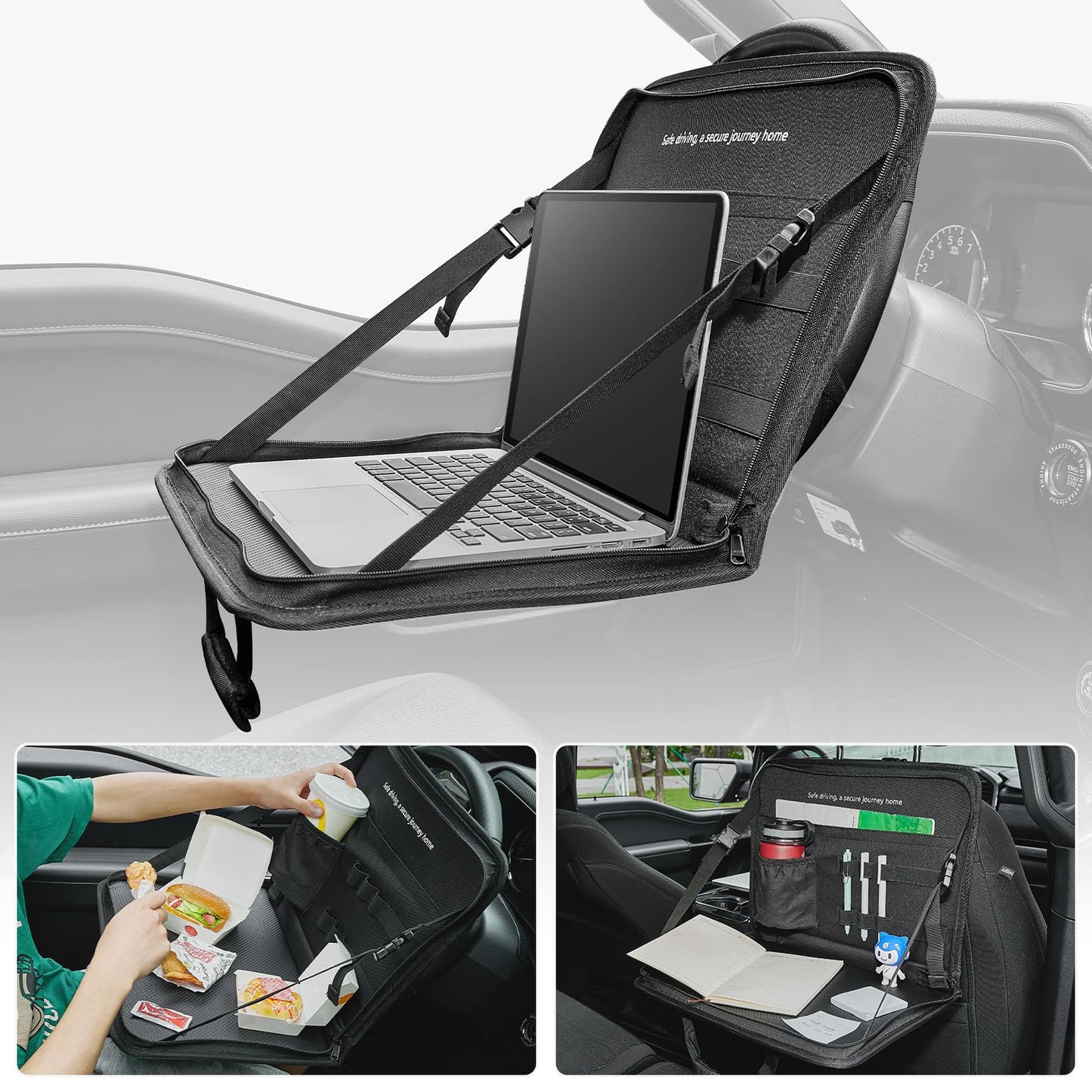 JOYTUTUS Steering Wheel Tray, Car Multifunctional Laptop Desk, Car Office Bag, Back Seat Headrest Table for Eating, Fit for Small sedan and Small SUV, Like the Honda Civic, Honda CR-V, etc.