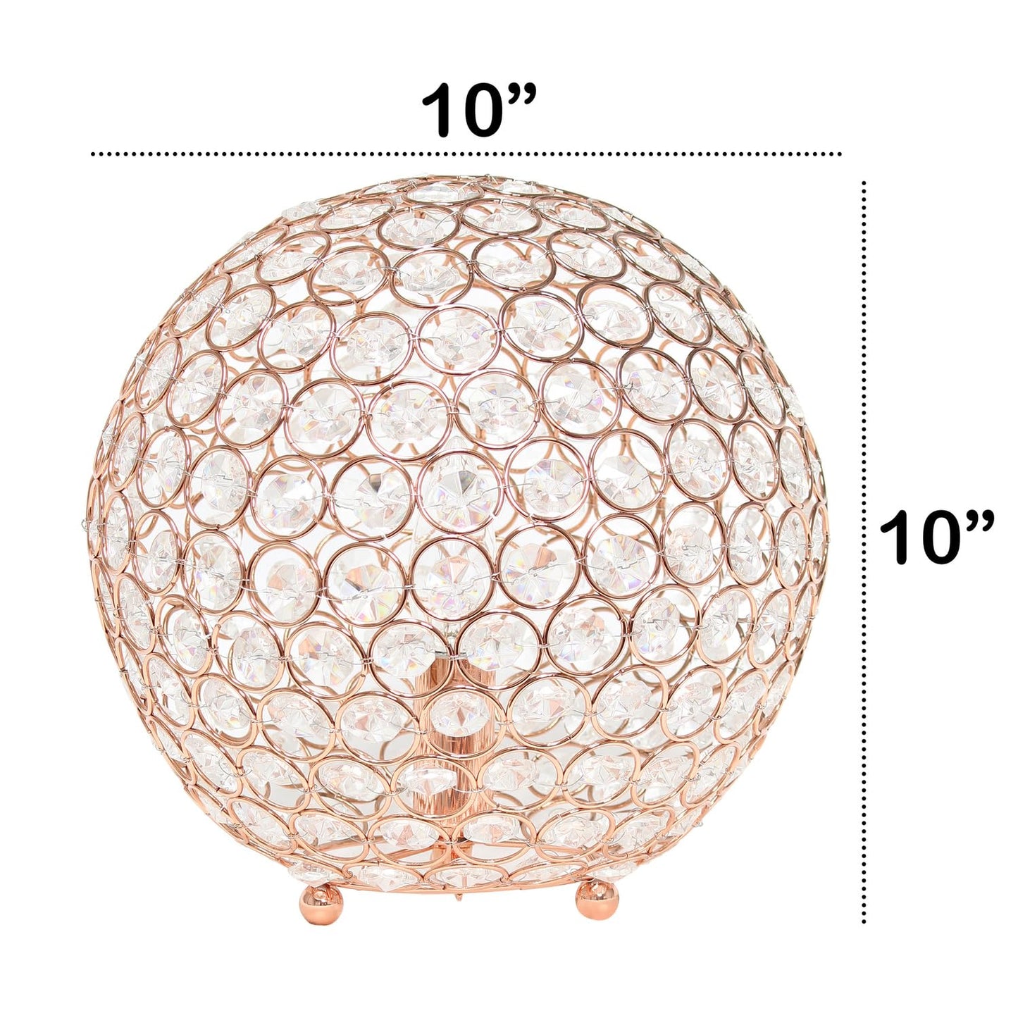 Lalia Home Table Lamp - Contemporary Metal Crystal Round Sphere - 10in - Rose Gold - Model 1270-LHT-3013-RG