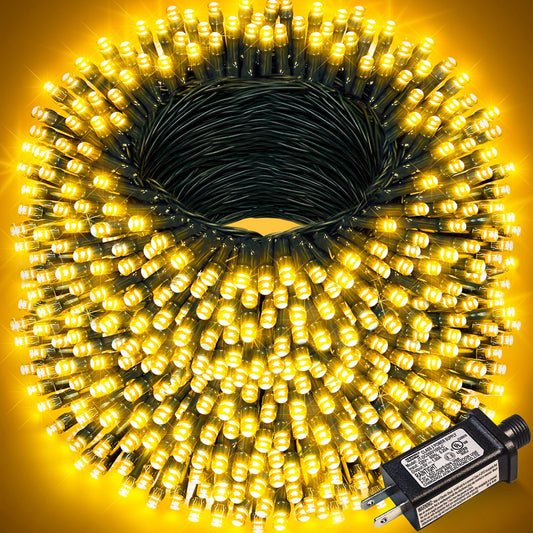 Nielfoi 328Ft 1000 Led Christmas Lights  Plug In Warm White Christmas Tree Lights Outdoor With Timer And 8 Modes  Green Wire Waterproof String Lights For Indoor Yard Patio Xmas Holiday Decorations