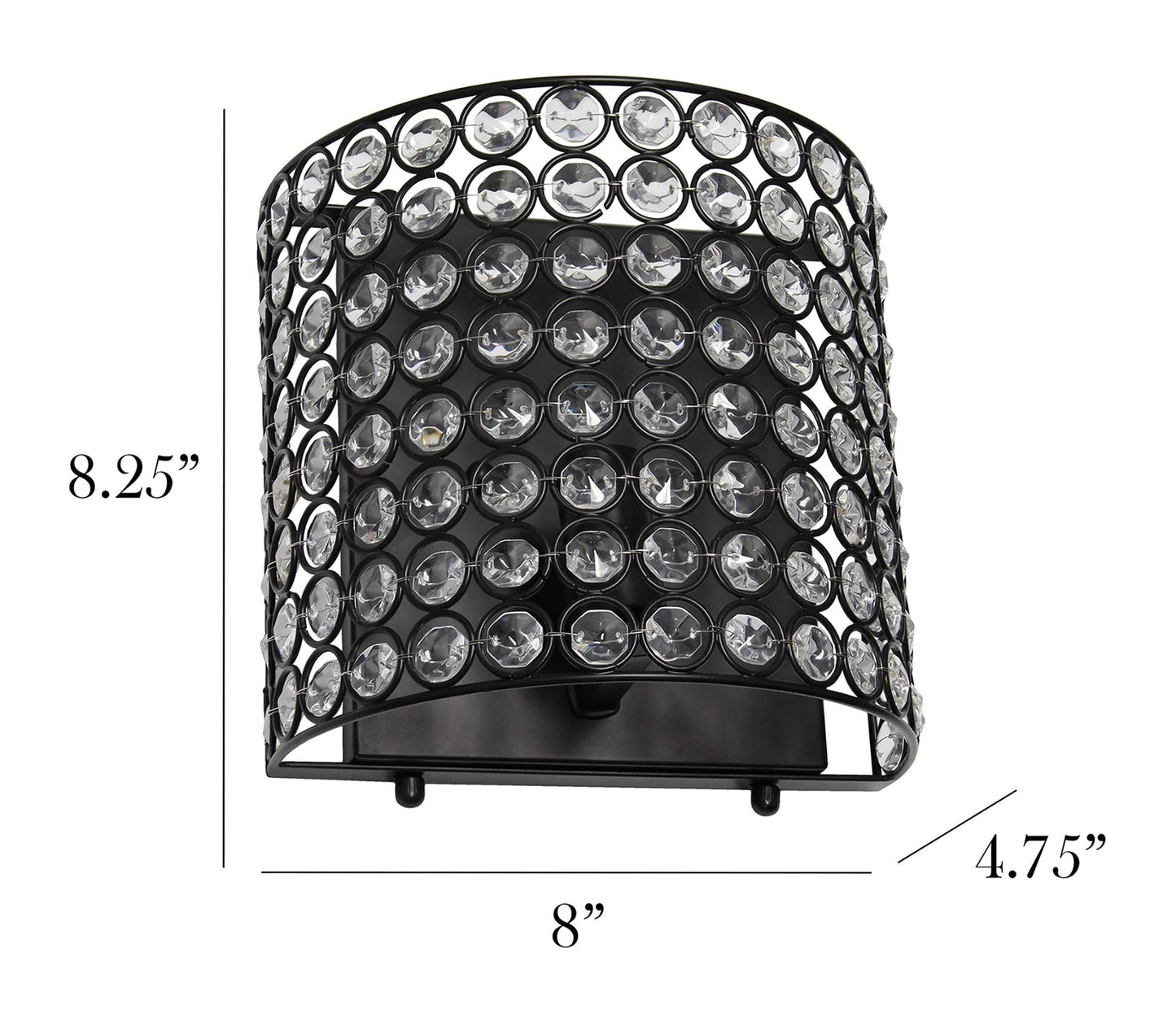 Elegant Designs SC1000-BLK 1-Light Wall Sconce, 8in Crystal & Metal, Black