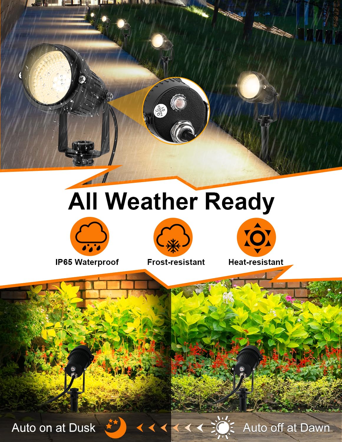 Crepow Dusk To Dawn Outdoor Led Spotlight  Outdoor Landscape Lighting With Photocell Sensor  3000K Warm White Waterproof Spot Lights For Yard Flag Pole House Garden Tree(4 Pack)