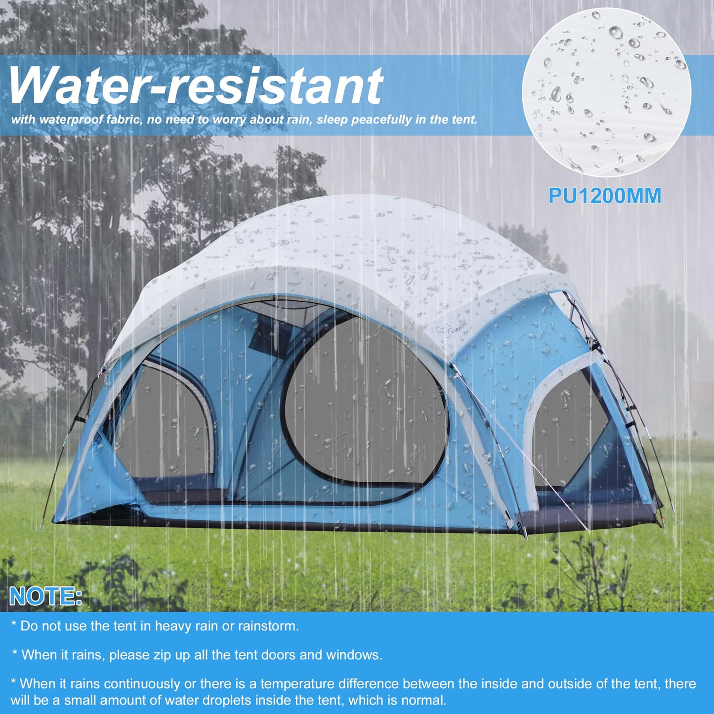 Vidalido 3-4 Person Camping Tent with 2 Large Mesh Door 4 Mesh Window Family Tents, Double Layer Waterproof Portable Easy Setup Camp Tent, Canvas Dome Tents for Camping Outdoor Hiking and Backpacking
