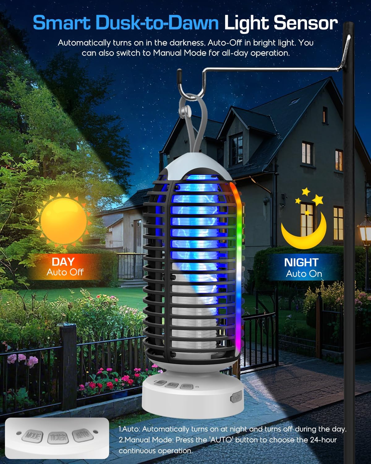 (2 Pack) Bug Zapper Outdoor with Marquee Light, Cordless Mosquito Zapper, 4000mAh Rechargeable Bug Zapper Indoor, Auto On/Off Waterproof Mosquito Trap Fly Zapper for Patio Backyard Kitchen Camping