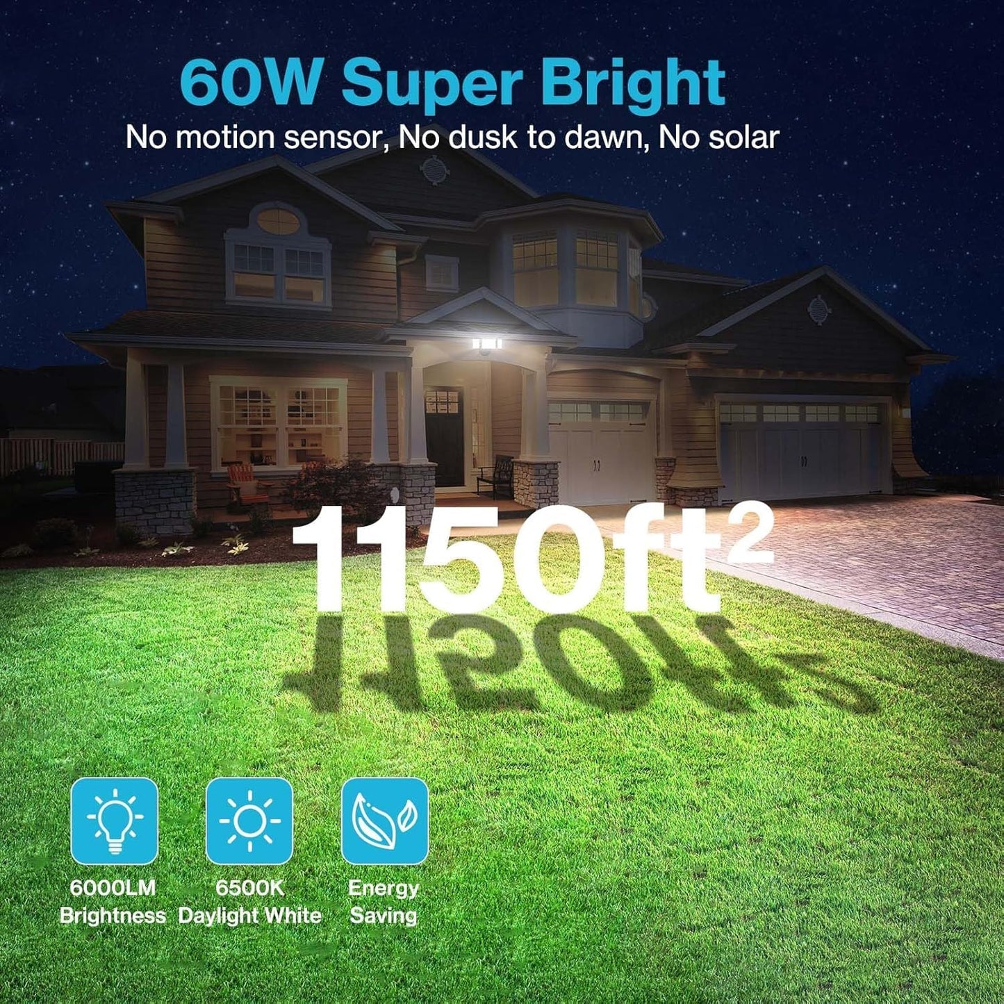 Olafus 60W LED Flood Lights 6000LM, IP65 Waterproof, Brown, Model BDB55-3, 2 Pack for Outdoor, Garage, Wall/Eave Mount