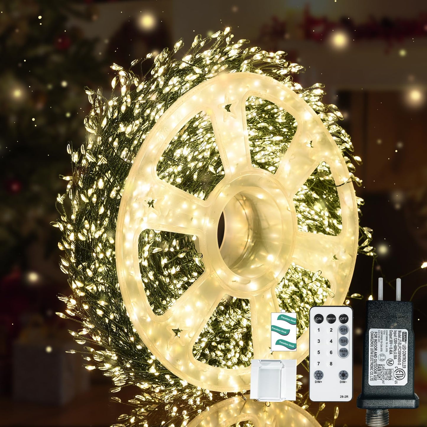 Lycklig Fairy Lights Plug In 195Ft 3000Led Warm Christmas Garland Lights With Timer Remote Waterproof Fire er Twinkle Cluster String Light For Bedroom Wreath Party Wreath Tree Decor Green Wire