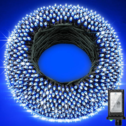 1500 Led 470Ft Christmas String Lights Outdoor  12 Pro Modes And Timer Memory & Brightness  Plug In Waterproof Dark Green Wire Twinkle Light For For Xmas Yard Tree Wedding Party Decor (Blue)