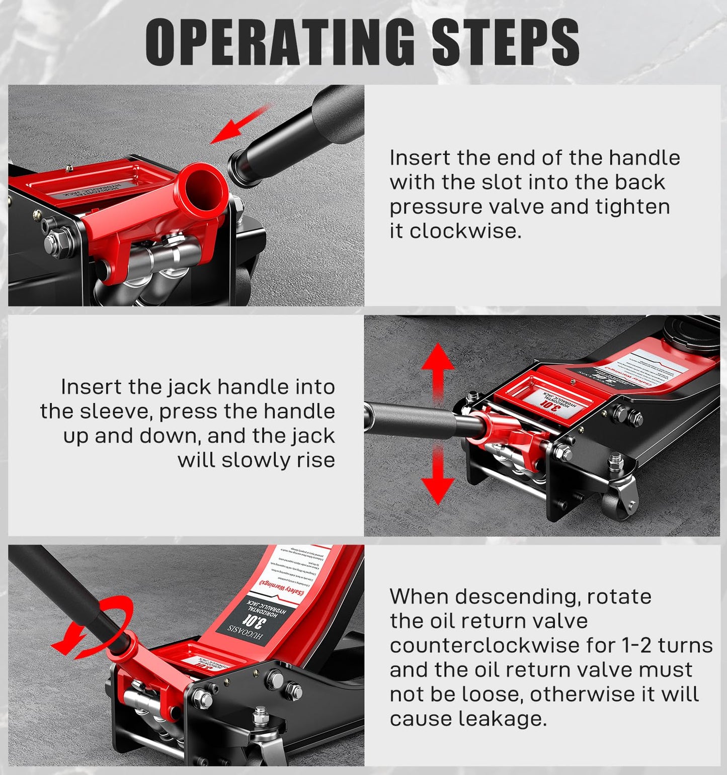 HUGOASIS 3 Ton Dual Pump Low Profile Floor Jack,Lifting Range 2.95" to 19.88", Heavy Duty Steel Hydraulic Car Jack with Fast Lift & 360° Swivel Wheels for Truck,SUV,Garage, Sport Utility Vehicle,Red
