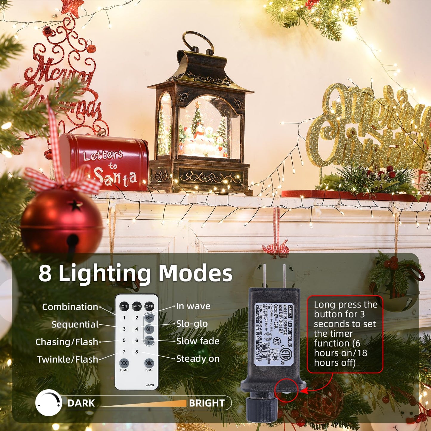 Lycklig Fairy Lights Plug In 32.8Ft 500Led Warm Christmas Wreath Twinkle Lights With Timer Waterproof Remote Fire er Firefly Cluster String Light For Bedroom Graland Party Tree Decor Black Wire