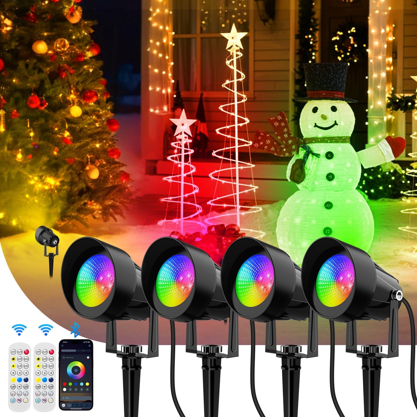 Crepow Spot Lights Outdoor  Smart Rgbw Led Color Changing Landscape Lighting With App And Remote Control  Music Mode  Diy Scenes  Timing  Ip65 Waterproof Spotlight Plug In For Yard Garden  4 Pack