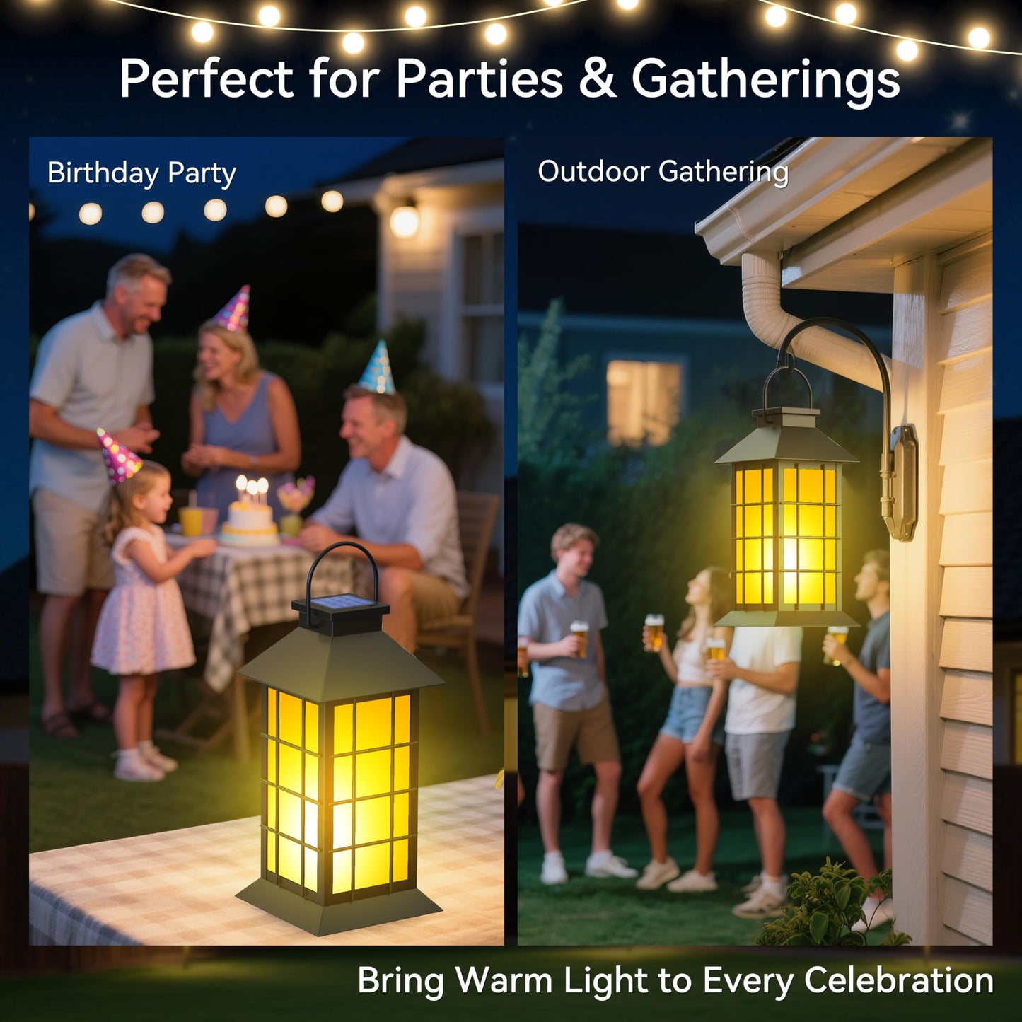 Anyperfect 2 Pack 13 Black Solar Lantern With Flickering Flame Candle | Outdoor Waterproof Hanging Solar Lanterns  Metal & Glass Lights For Garden Decoration  Rustic Gifts For Mom