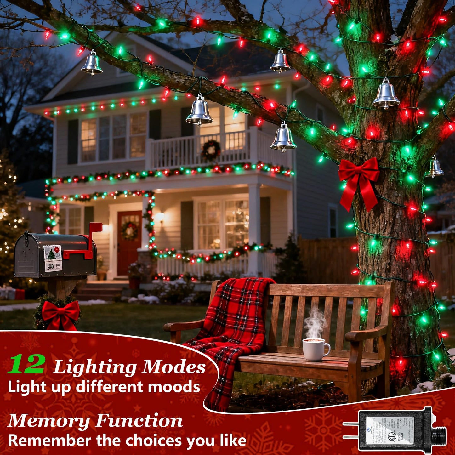 750 Led 240Ft Christmas String Lights Outdoor With 12 Lighting Modes  Green Wire Christmas Lights With Timer & Dimmable  Waterproof Plug In Fairy Lights For Room Party Home Patio Xmas  Red & Green