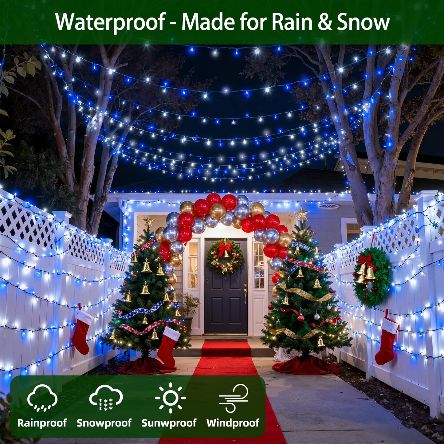 1500 Led 470Ft Christmas Lights Outdoor 12 Lighting Modes Christmas String Lights With Timer  Dimmable Blue Cool White Led Stringlights Waterproof For Yard Wedding Party Holiday Decor Blue&Coolwhite