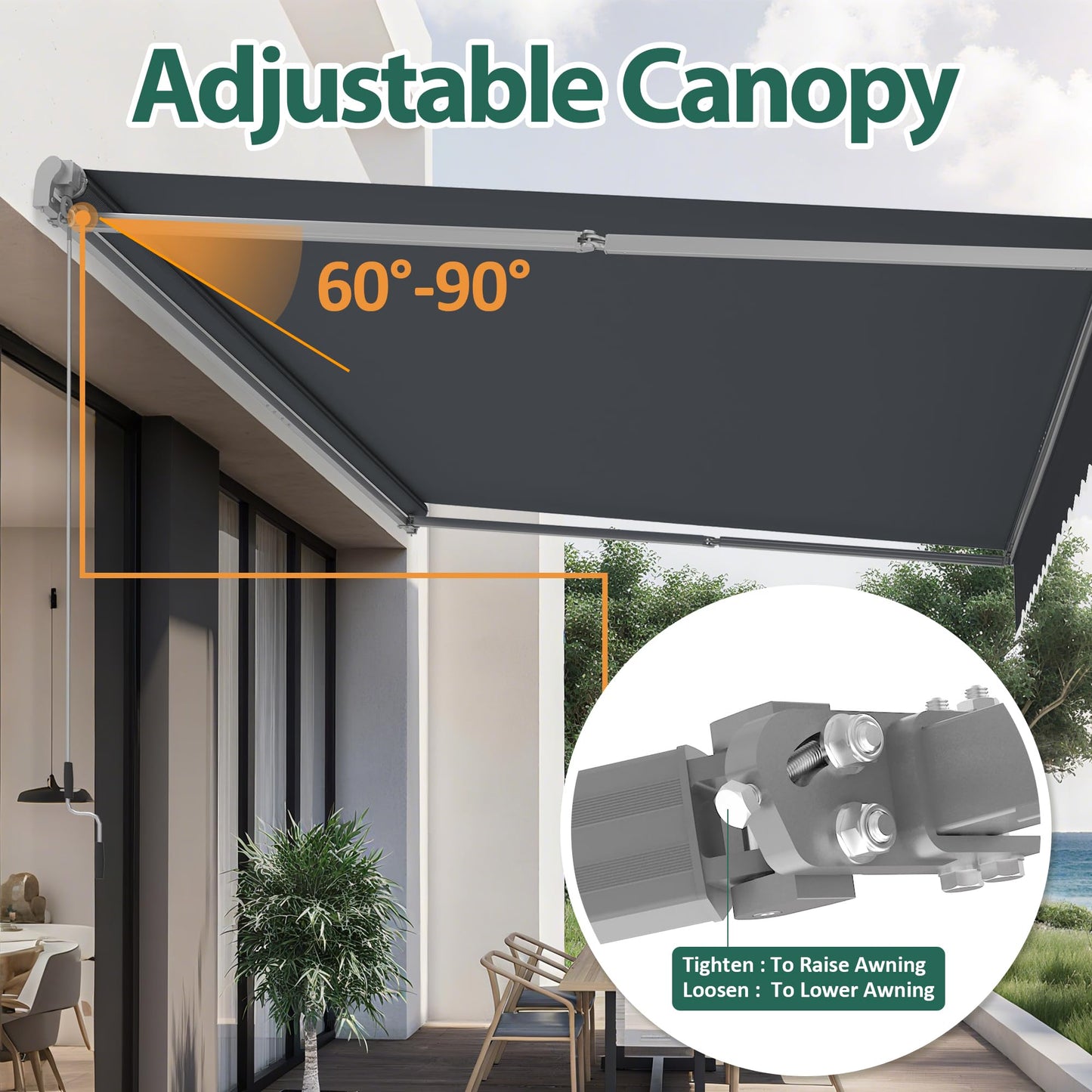 MCombo Patio Awning 12x8 Feet Sunshade Canopy for Manual Retractable Awnings, 4664 (Dark Grey, 12x8ft)