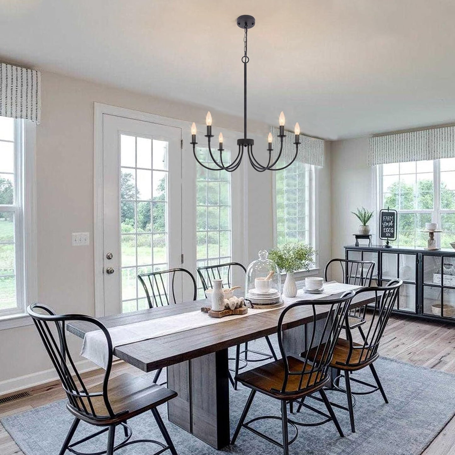 Puyveyor 6-Light Black Chandelier  Farmhouse Chandelier For Dining Room Lighting Fixtures Hanging  Rustic 26 Modern Chandeliers For Living Room Foyer Kitchen Entryway(Frosted Black)