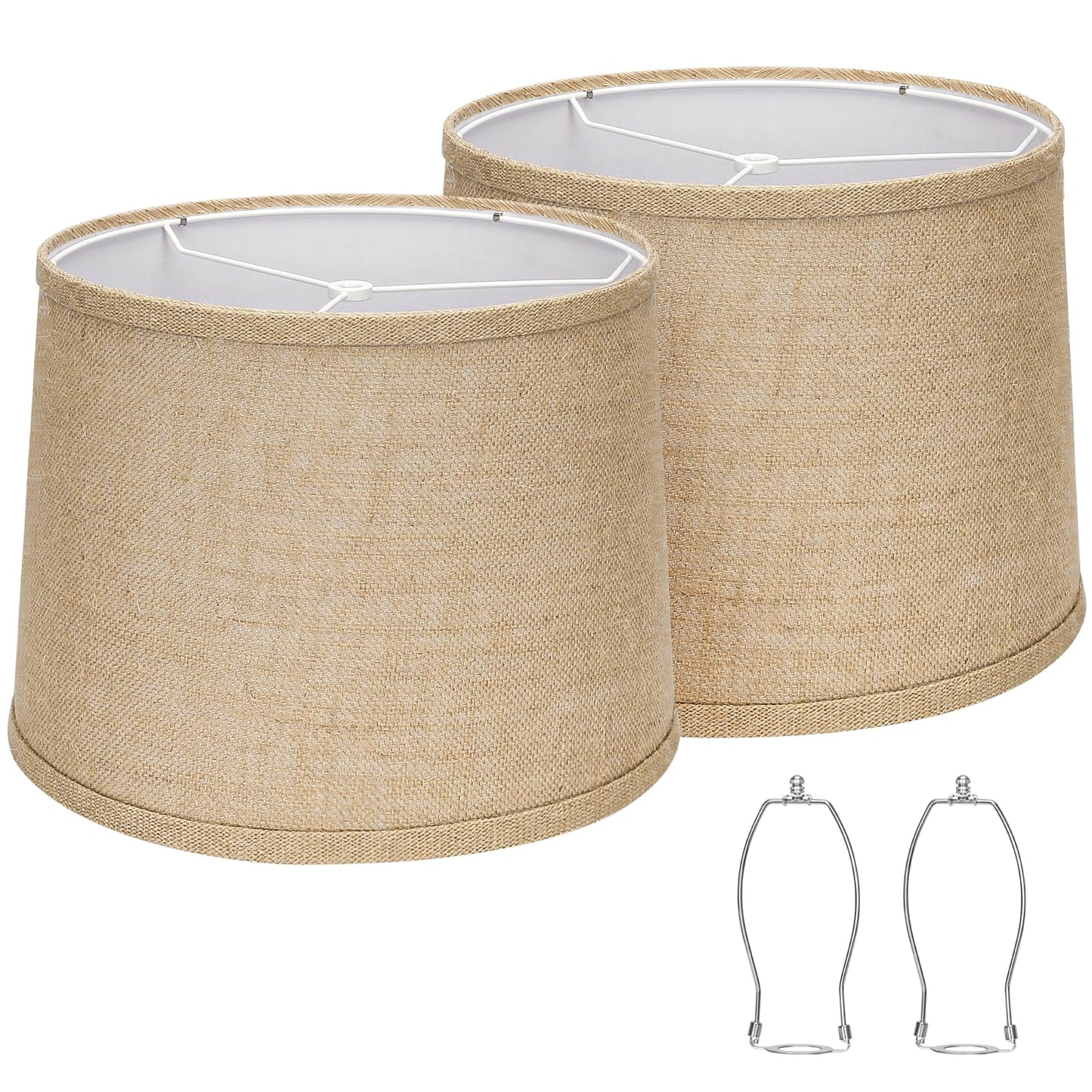 Seaside Village Burlap Lampshades Set of 2, 11.6in Top x 12.6in Bottom x 9.8in High, Brown, Spider Fitter, Hand
