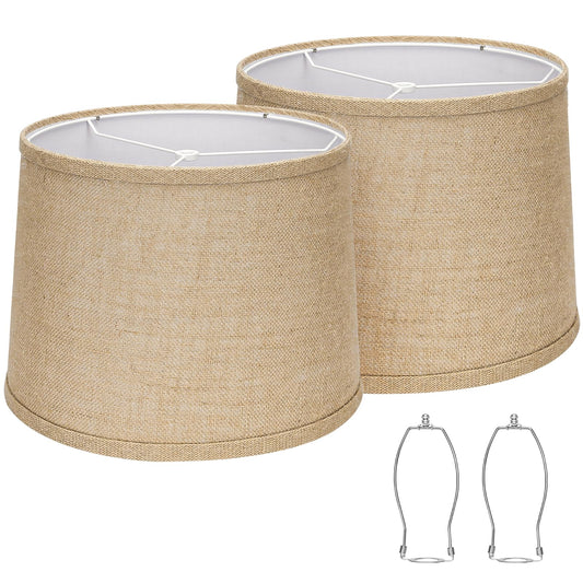 Seaside Village Burlap Lampshades Set of 2, 11.6in Top x 12.6in Bottom x 9.8in High, Brown, Spider Fitter, Hand