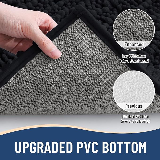 Arotive Luxury Chenille Toilet Rugs U-Shaped, Extra Soft Thick Absorbent Bathroom Mat, Non-Slip Shaggy Plush Contour Rugs, Machine Wash Dry Bath Mat for Toilet Base, 24x20, Black