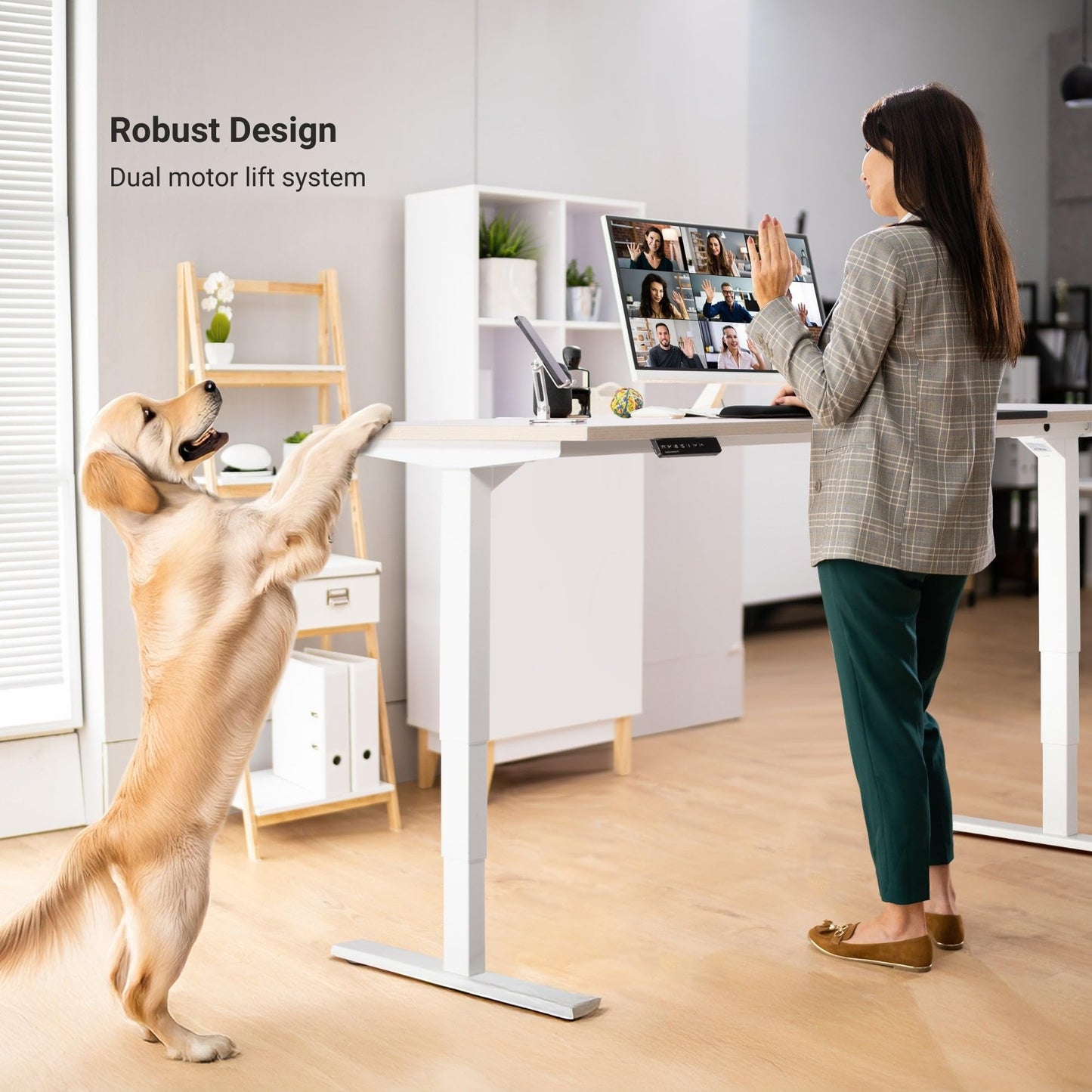 Progressive Desk Stand Up Adjustable Height Electric Standing Desk - 72" x 30" Dual Motor Table for Computer Home Office Workstation - Gray Frame, Gray Oak Top