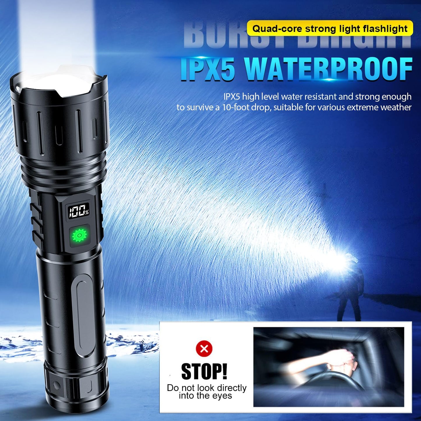 Rechargeable Flashlights High Lumens - 2000 Lumens Long Beam Super Bright Led Flash Light With Power Display & Ipx5 Waterproof For Camping  20H Runtime 5 Modes Zoomable Handheld Flashlight 3Pcs