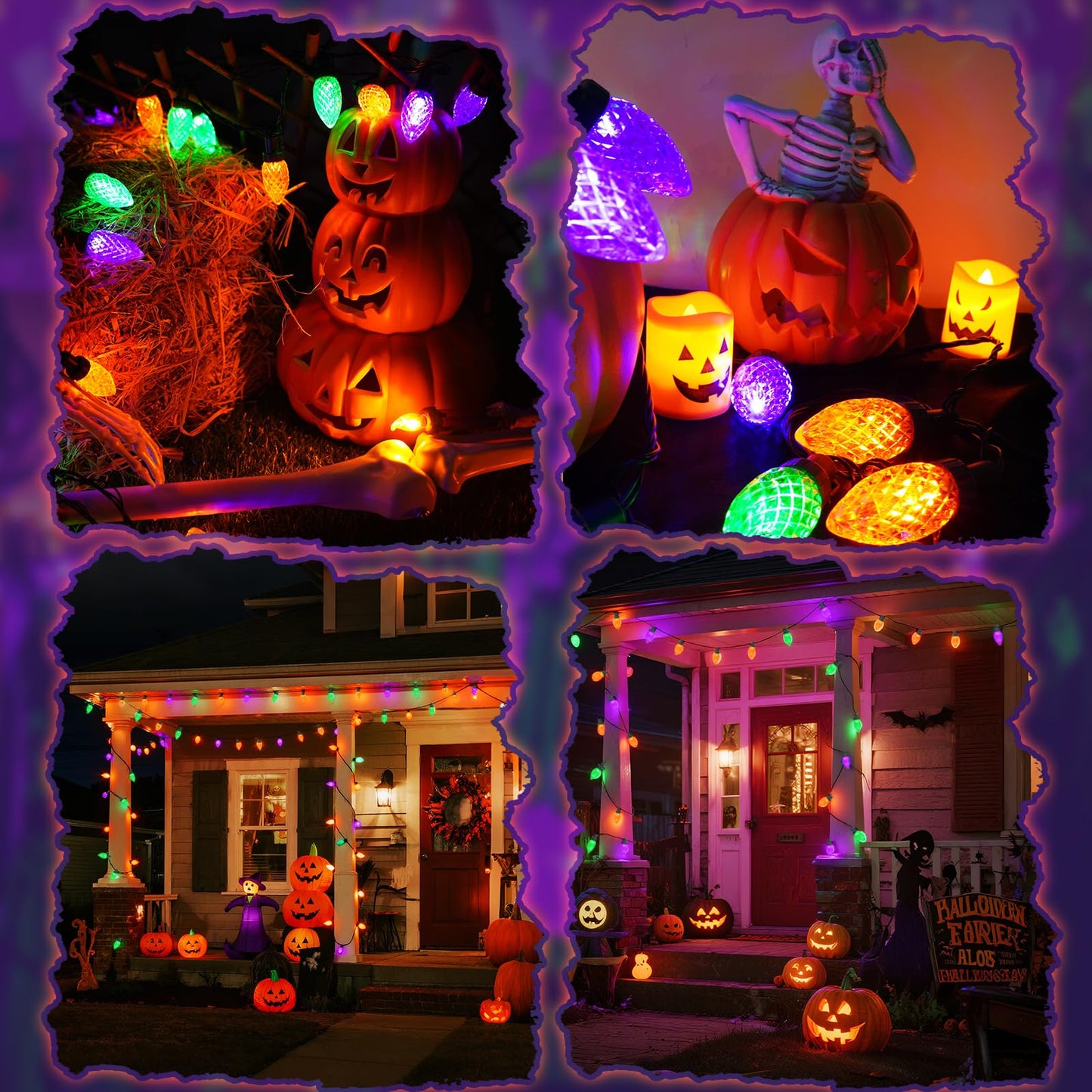 Kaq 2Pk 100Led Orange Purple And Green C9 Halloween Lights Waterproof Indoor Outdoor  Extendable 98Ft String Lights Plug In With 13 Lighting Modes  Halloween Decorations For Party  Outside Yard Decor