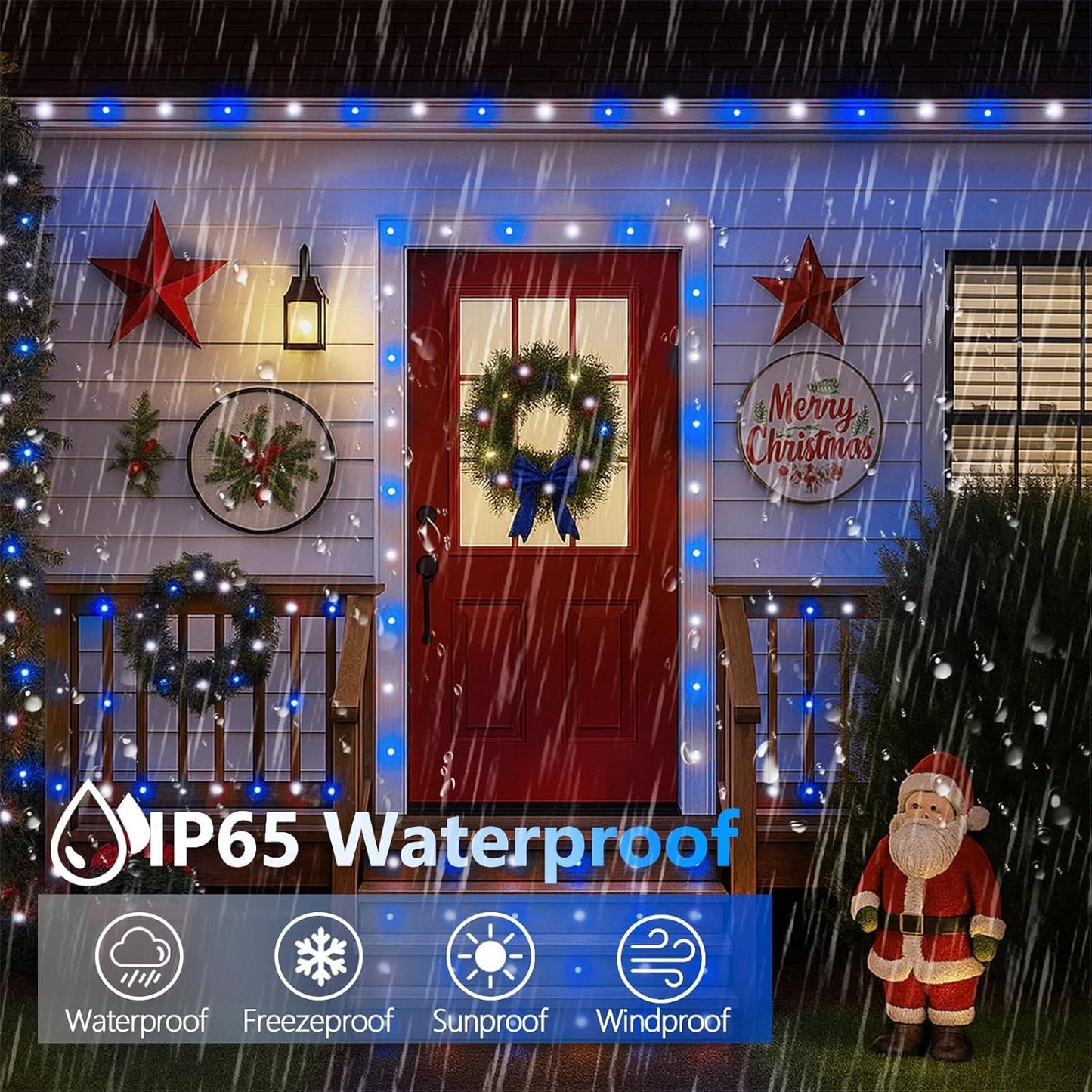 4 Pack 180Ft Solar Christmas Lights Outdoor Waterproof  Super Bright 320 Led Solar String Lights With 8 Lighting Modes  Green Wire Twinkle Tree Light For Outside Xmas Party Decorations(Blue And White)