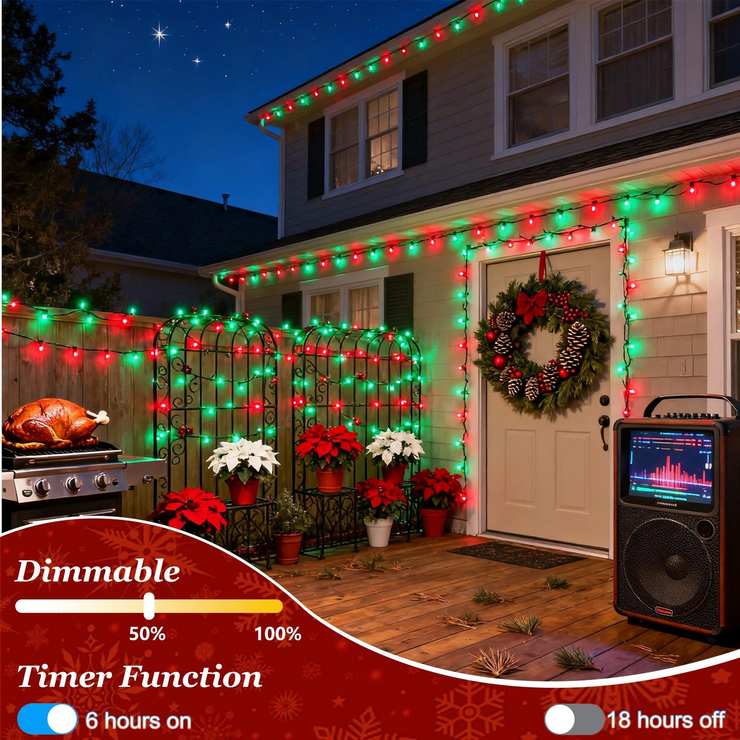 750 Led 240Ft Christmas String Lights Outdoor With 12 Lighting Modes  Green Wire Christmas Lights With Timer & Dimmable  Waterproof Plug In Fairy Lights For Room Party Home Patio Xmas  Red & Green