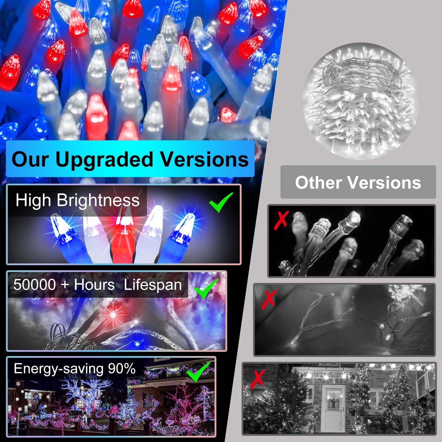 1500 Led Chrstmas Lights  470Ft Outdoor Christmas String Lights With 12 Modes  Red White And Blue Led String Lights With Timer Dimmable Waterproof For Tree Fence Garden Xmas Wedding Party Decor