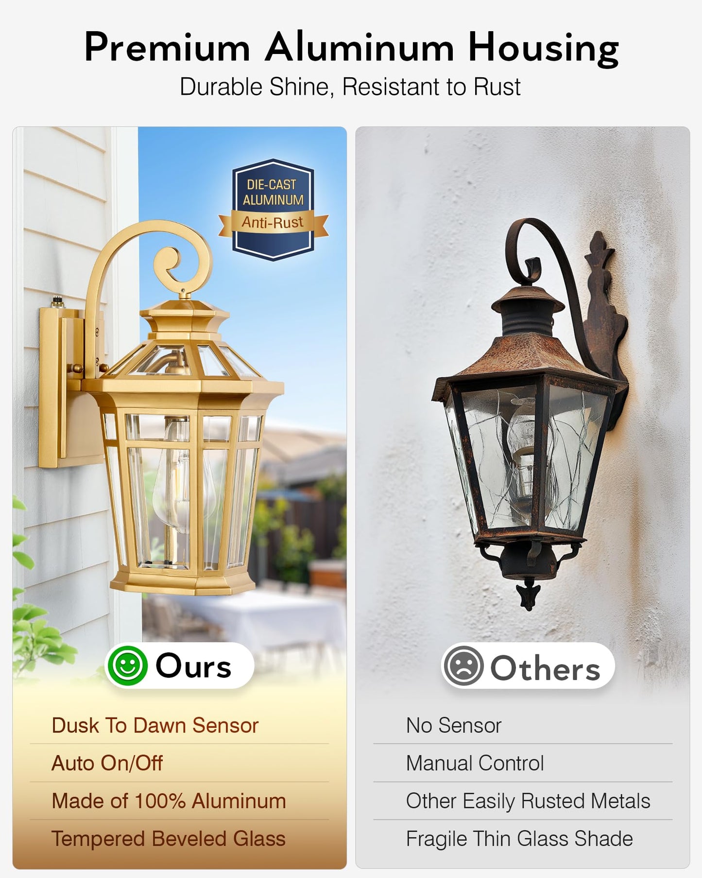 Opaxis Outdoor Wall Lights Wall Mount  2-Pack Dusk To Dawn Front Porch Light  Gold Modern Exterior Wall Sconce  Exterior Garage Lighting Fixtures  Weather Resistant Coach Lanterns Outdoor  Anti-Rust
