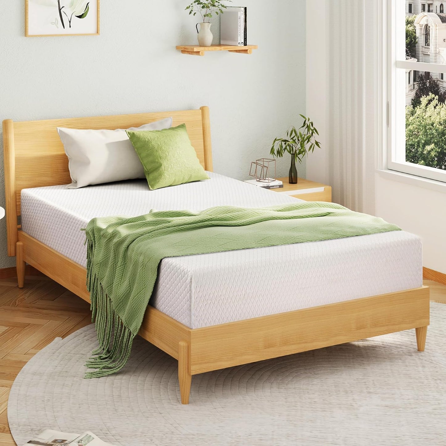 10 Inch Queen Mattress, Memory Foam Mattress in a Box with Cooling Green Tea Gel, Relieve Pressure with Medium Support, CertiPUR-US Certified, 80''L x 60''W, White