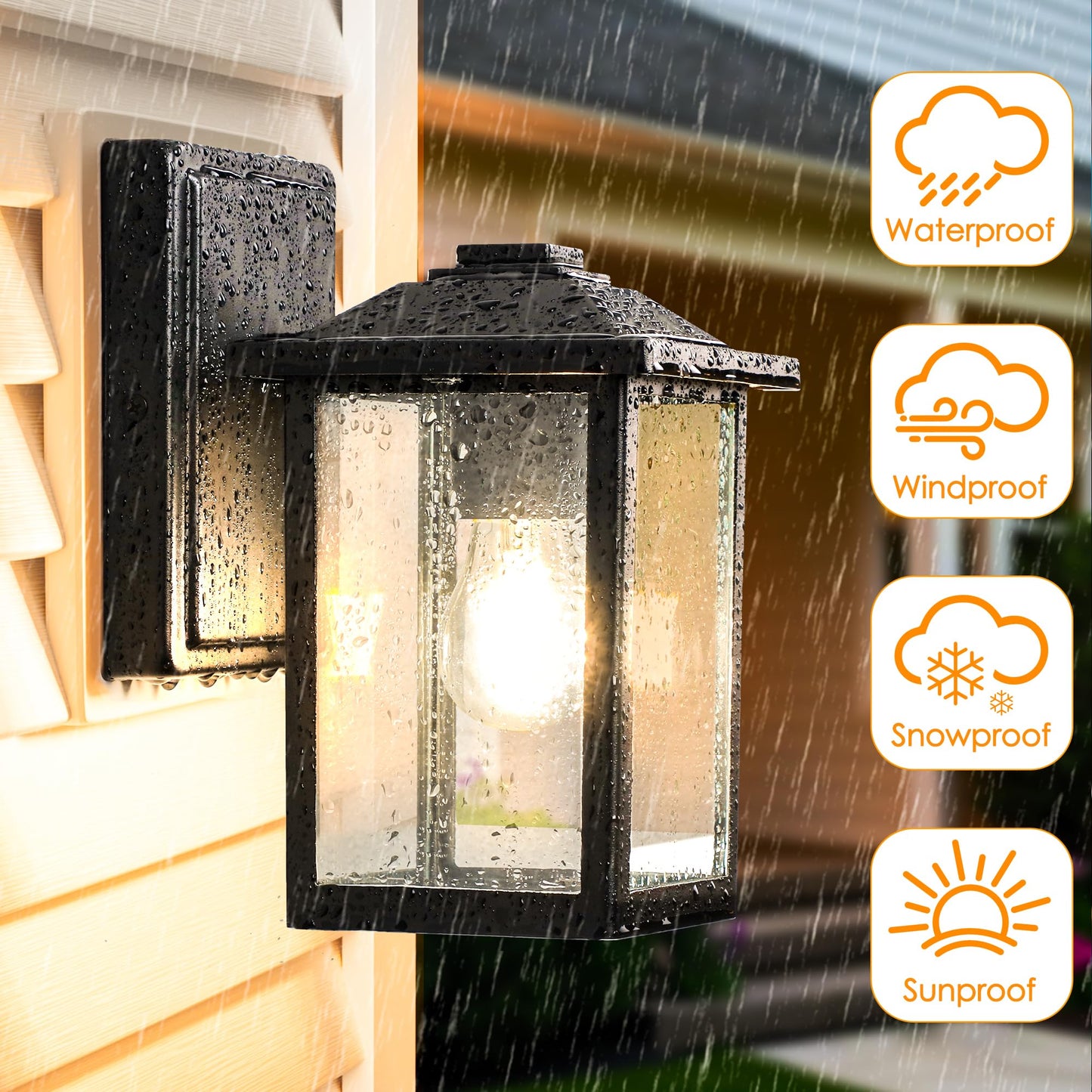 Matameye Outdoor Wall Lantern  Exterior Waterproof Wall Sconce Lighting Fixture  Black Front Door Light With Glass  Anti-Rust Porch Lamp