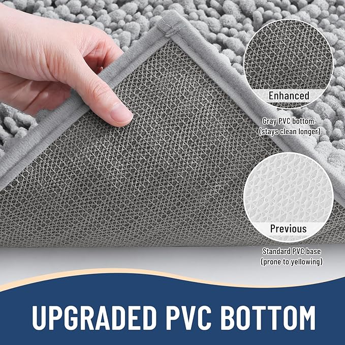Arotive Luxury Chenille Bathroom Rug Mat, Extra Soft Thick Absorbent Shaggy Bath Rugs, Non-Slip Machine Wash Dry, Plush Bath Mats for Bathroom, Shower and Tub, 47x32, Light Grey