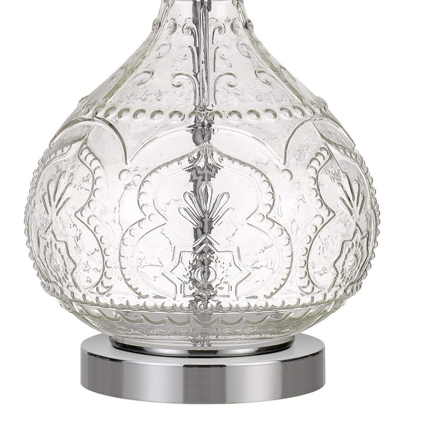 Benzara BM233332 Table Lamp, 150 Watt, Textured Glass Base, White and Clear