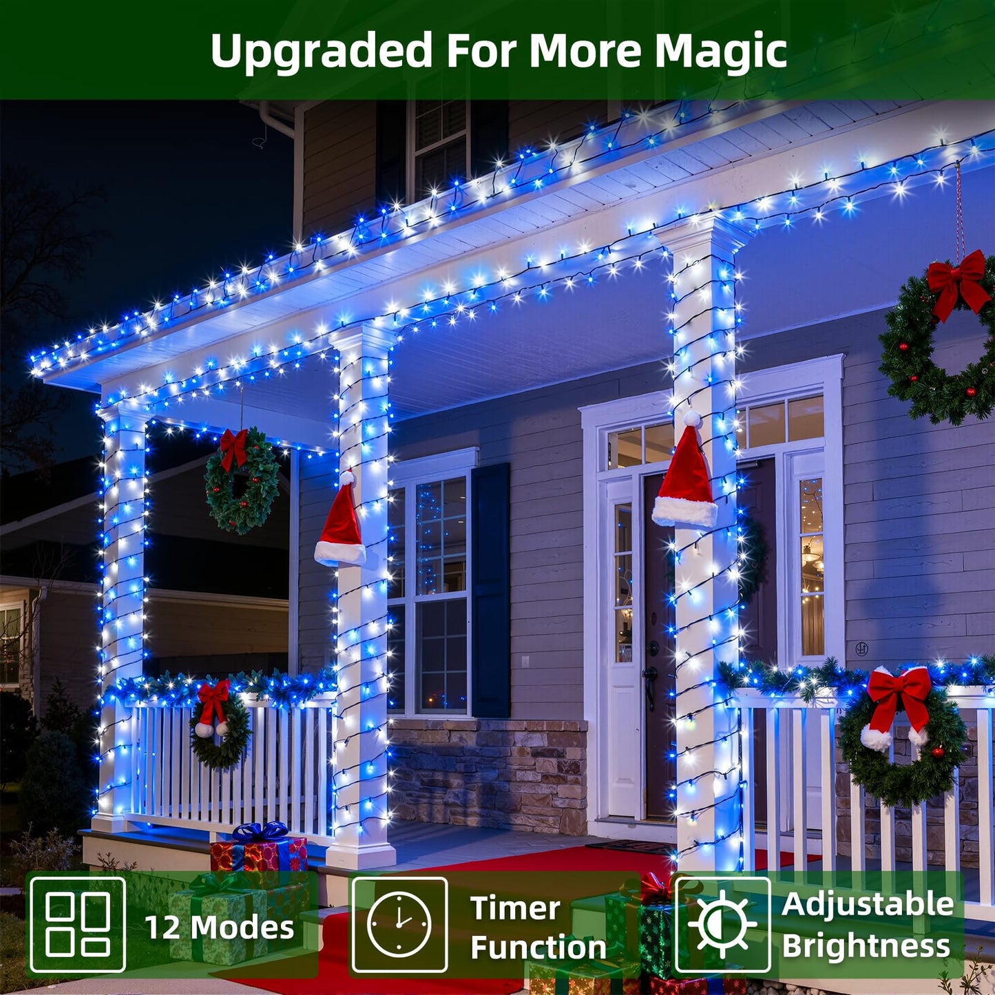 1500 Led 470Ft Christmas Lights Outdoor 12 Lighting Modes Christmas String Lights With Timer  Dimmable Blue Cool White Led Stringlights Waterproof For Yard Wedding Party Holiday Decor Blue&Coolwhite