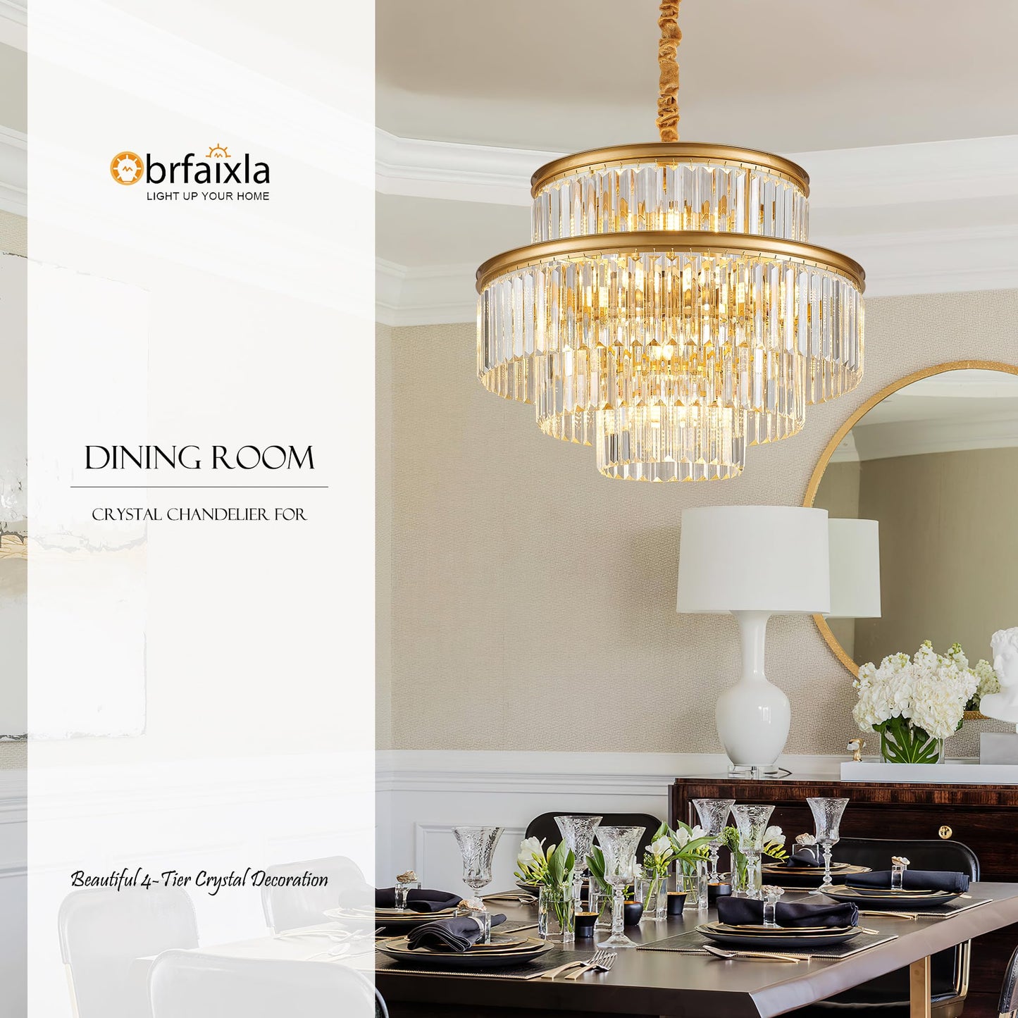 Brfaixla 21.6 14-Light Modern Crystal Chandelier Light Fixtures 4-Tier Gold stylish Chandeliers For Dining Room Round Hanging Pendant Lighting For Living Room Kitchen Entryway Bedroom Foyer Hallway