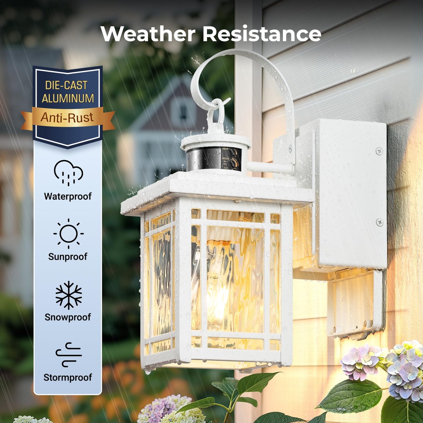 Opaxis Outdoor Porch Light With Gfci Outlet  White Exterior Lighting Fixtures Wall Mount  Motion Sensor Outdoor Wall Sconce  Anti-Rust Coach Lights For Garage  Modern Patio Lantern Lights For House