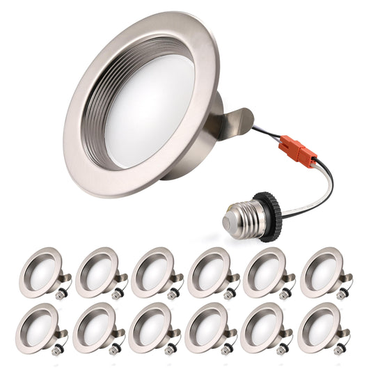 Wembanma 4 Inch Led Can Lights - Retrofit Recessed Lighting  5Cct Recessed Lighting Selectable 2700K-6000K Dimmable  9W 800Lm Can Light With Metal Smooth Baffle Trim  4Inch 12P Brushed Nickel