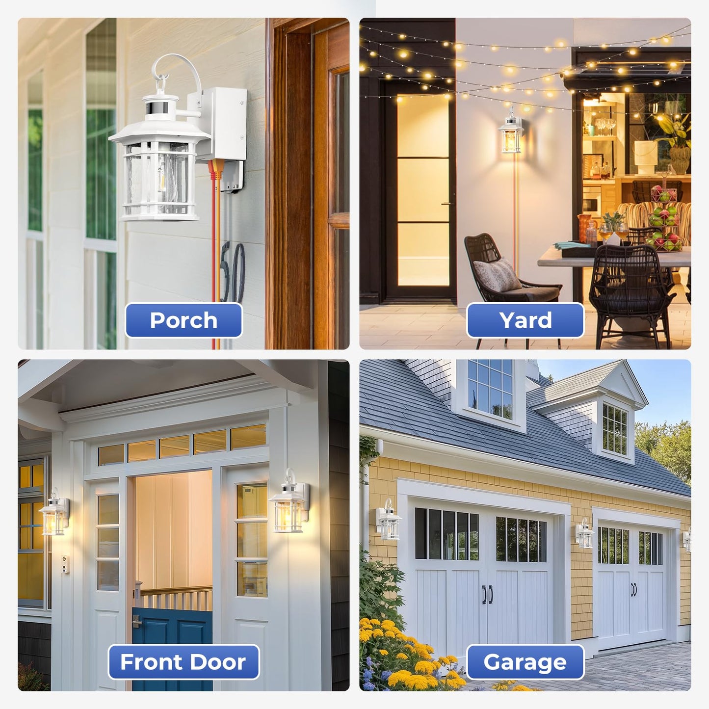 Opaxis 2 Pack White Porch Light With Gfci Outlet  3 Modes Motion Sensor Exterior Lighting Fixtures  Dusk To Dawn Outside Lights For House  Porch  Garage  Waterproof  Anti-Rust