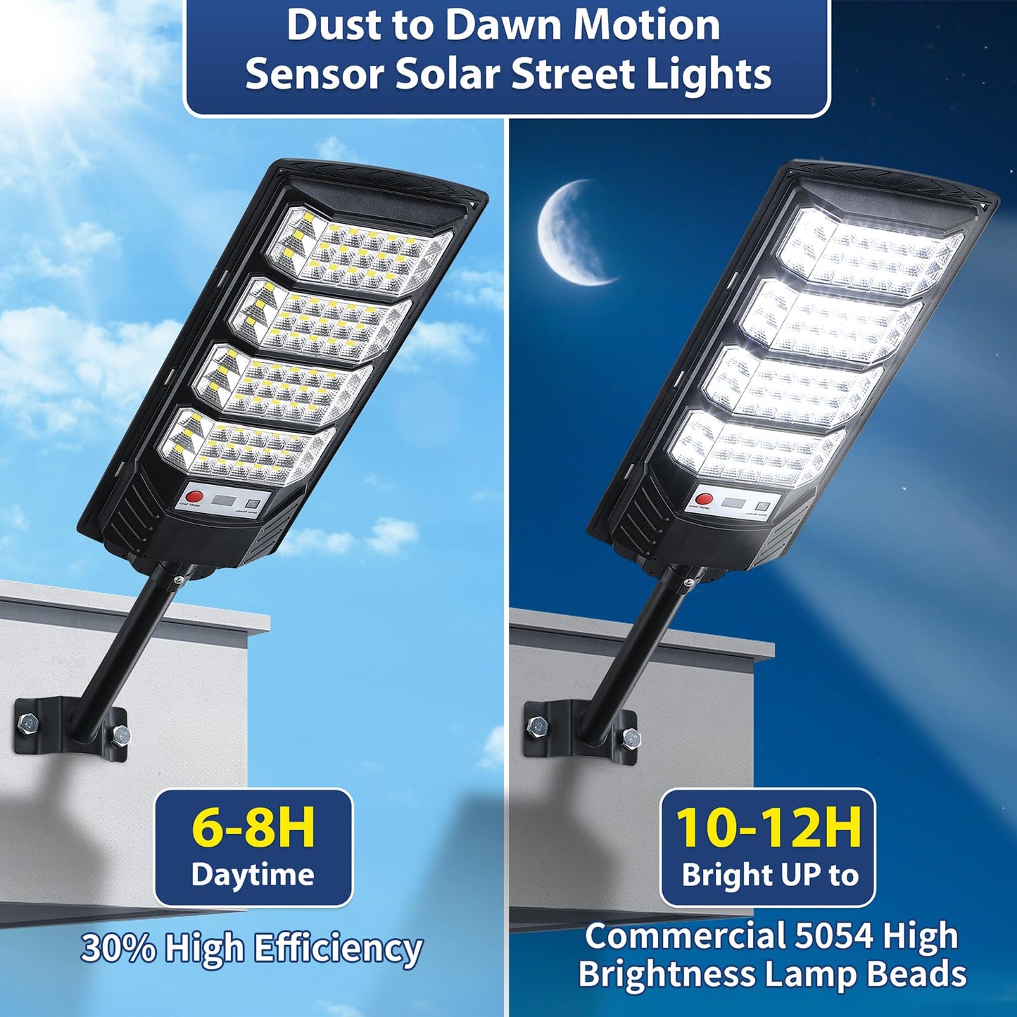 4 Pack Solar Street Lights Outdoor Waterproof  20000Lm 6500K Led Solar Motion Sensor Light Outdoor  Dusk To Dawn Flood Lights Remote Control  Commercial Area Parking Lot Light