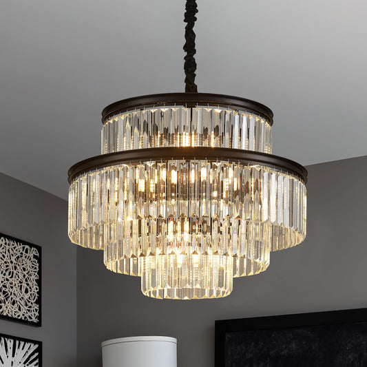 Brfaixla 21.6 14-Light Modern Crystal Chandelier Light Fixtures 4-Tier Black stylish Chandeliers For Dining Room Round Hanging Pendant Lighting For Living Room Kitchen Entryway Bedroom Foyer Hallway