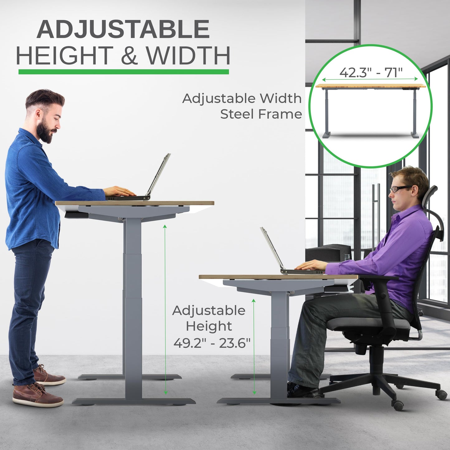 Uncaged Ergonomics Rise Up Dual Motor Electric Standing Desk, Adjustable Height 60x30 Large Sit-Stand Computer Desk for Home Office