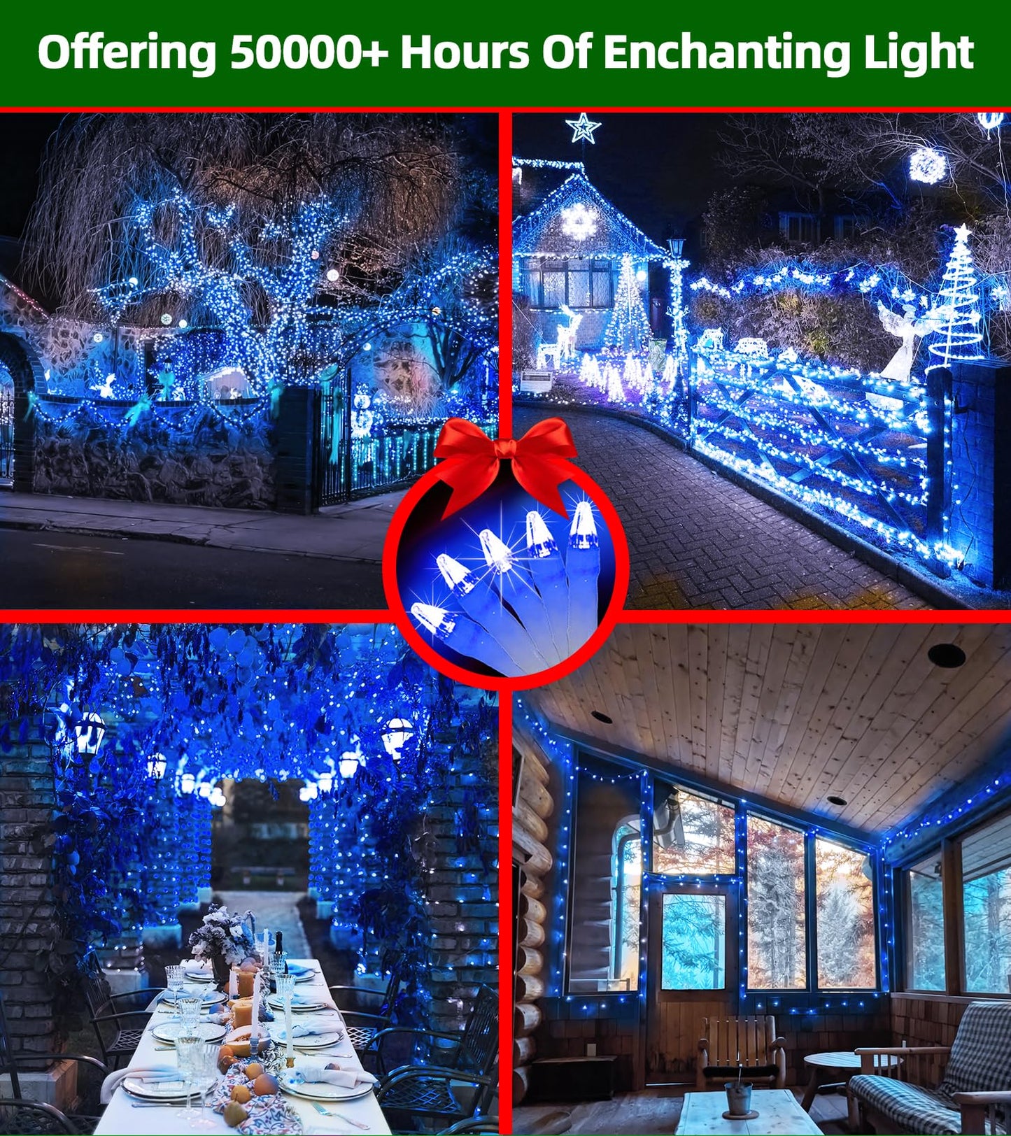 Quhuatu 750 Led Chrstmas Lights  240Ft Outdoor Christmas String Lights With 12 Modes  Blue Led String Lights With Timer Dimmable Waterproof For Outside Tree Fence Garden Xmas Wedding Party Decor Blue